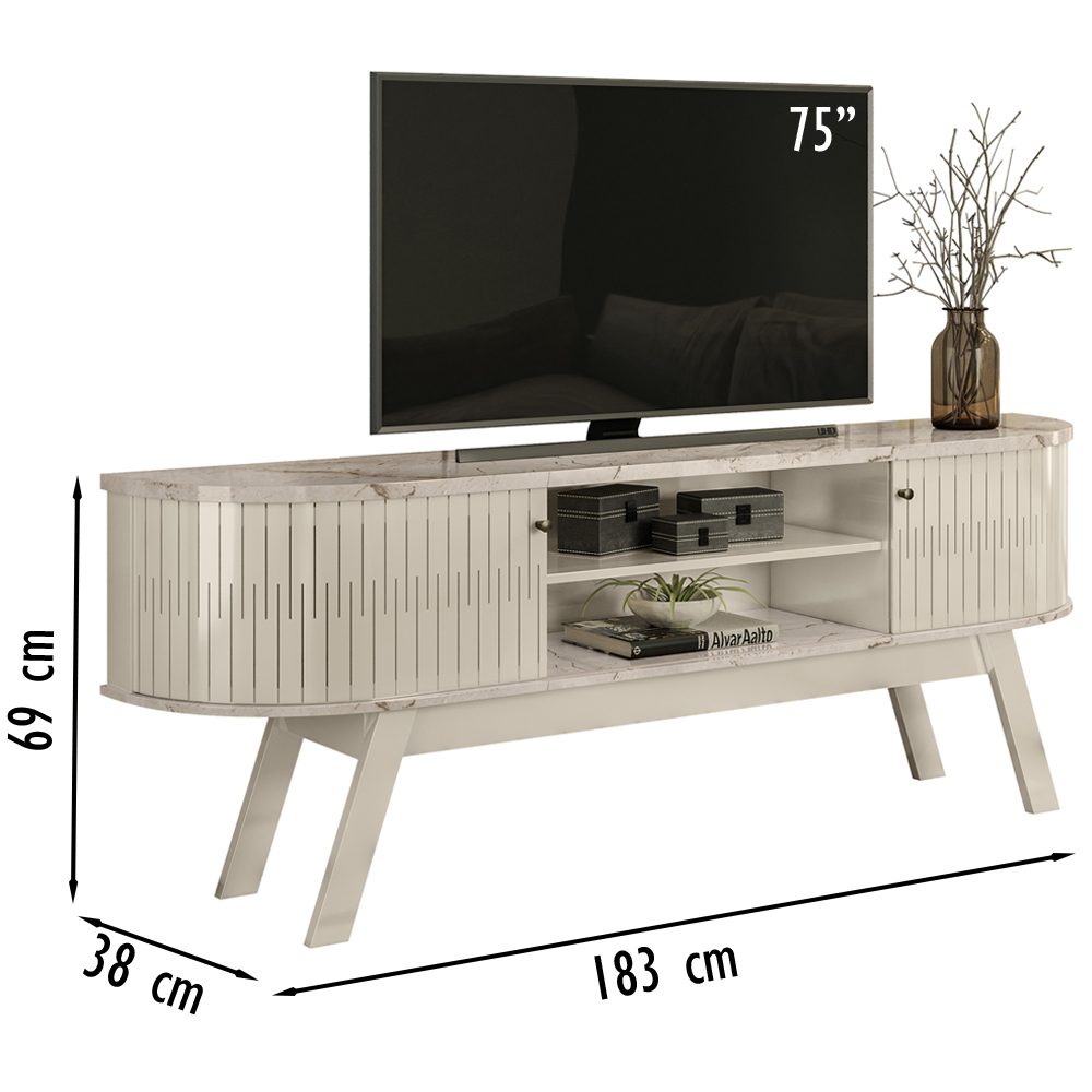Rack Bancada 183 cm TV 75 Pol 5111 Calacata Off White MDT