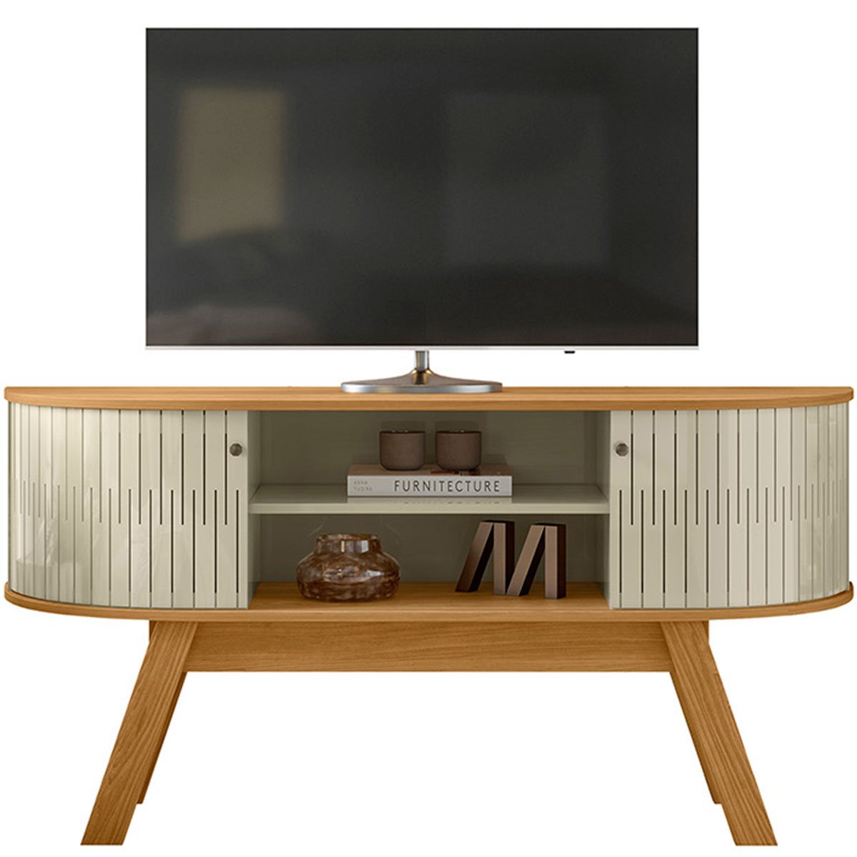 Rack Bancada Atalanta 2 Portas Para Tv de 55" Polegadas Cumaru/Opala