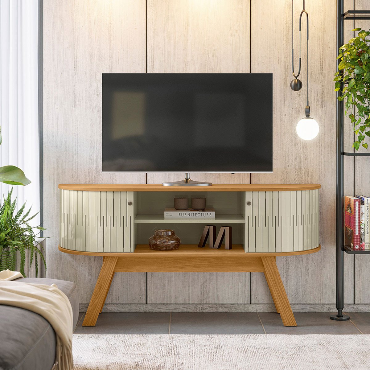 Rack Bancada Atalanta 2 Portas Para Tv de 55" Polegadas Cumaru/Opala