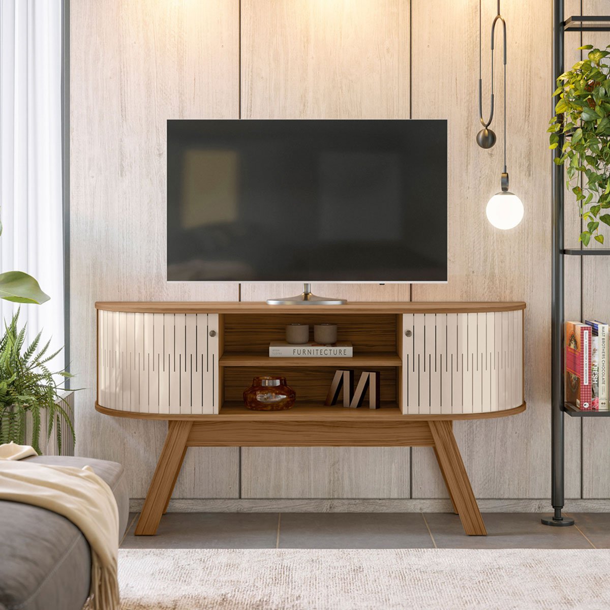 Rack Bancada Atalanta 2 Portas Para Tv de 55" Polegadas Naturale/Off White