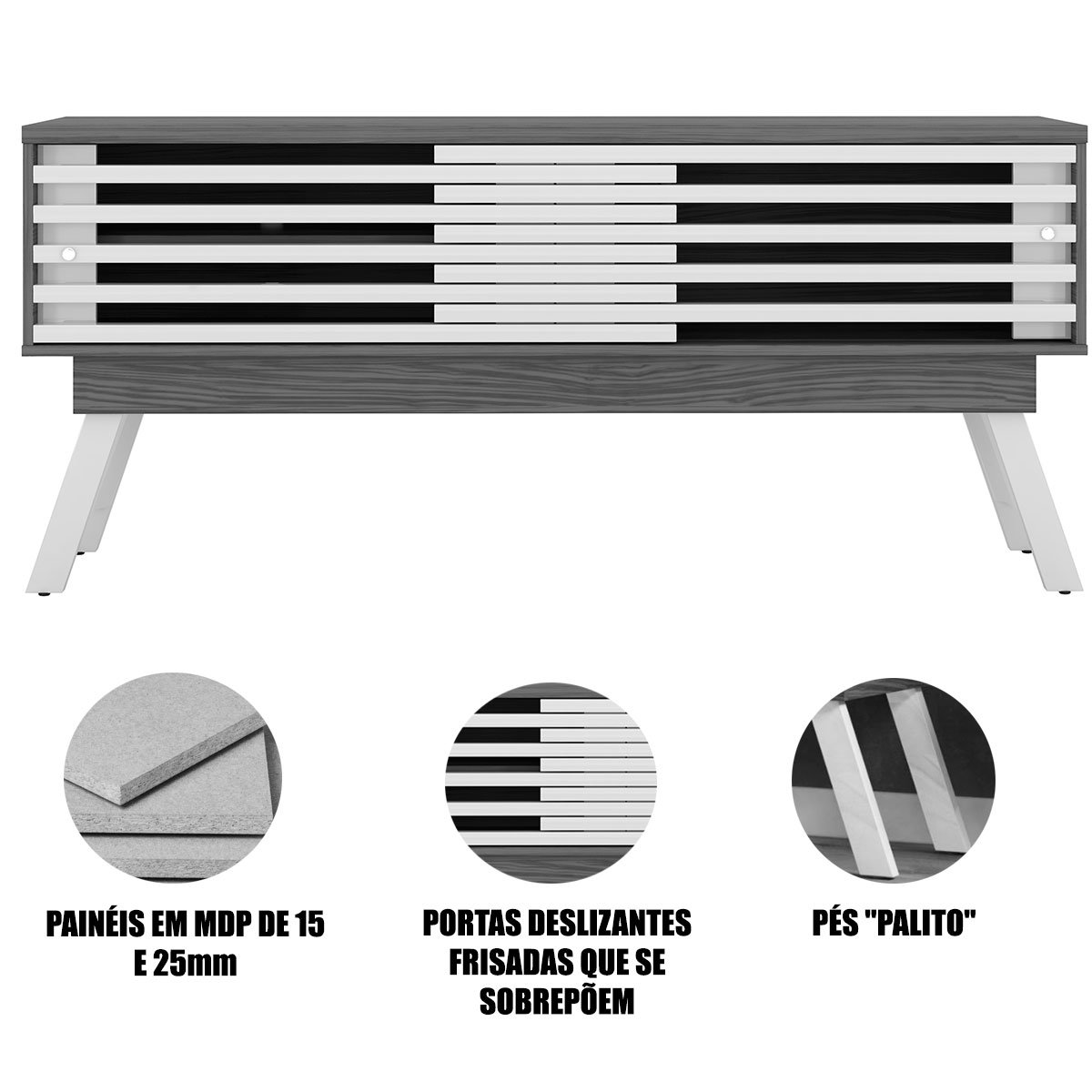 Rack Bancada Foz 1.5 2 Portas Pé Palito TV até 65 Polegadas Cinamomo/Off White