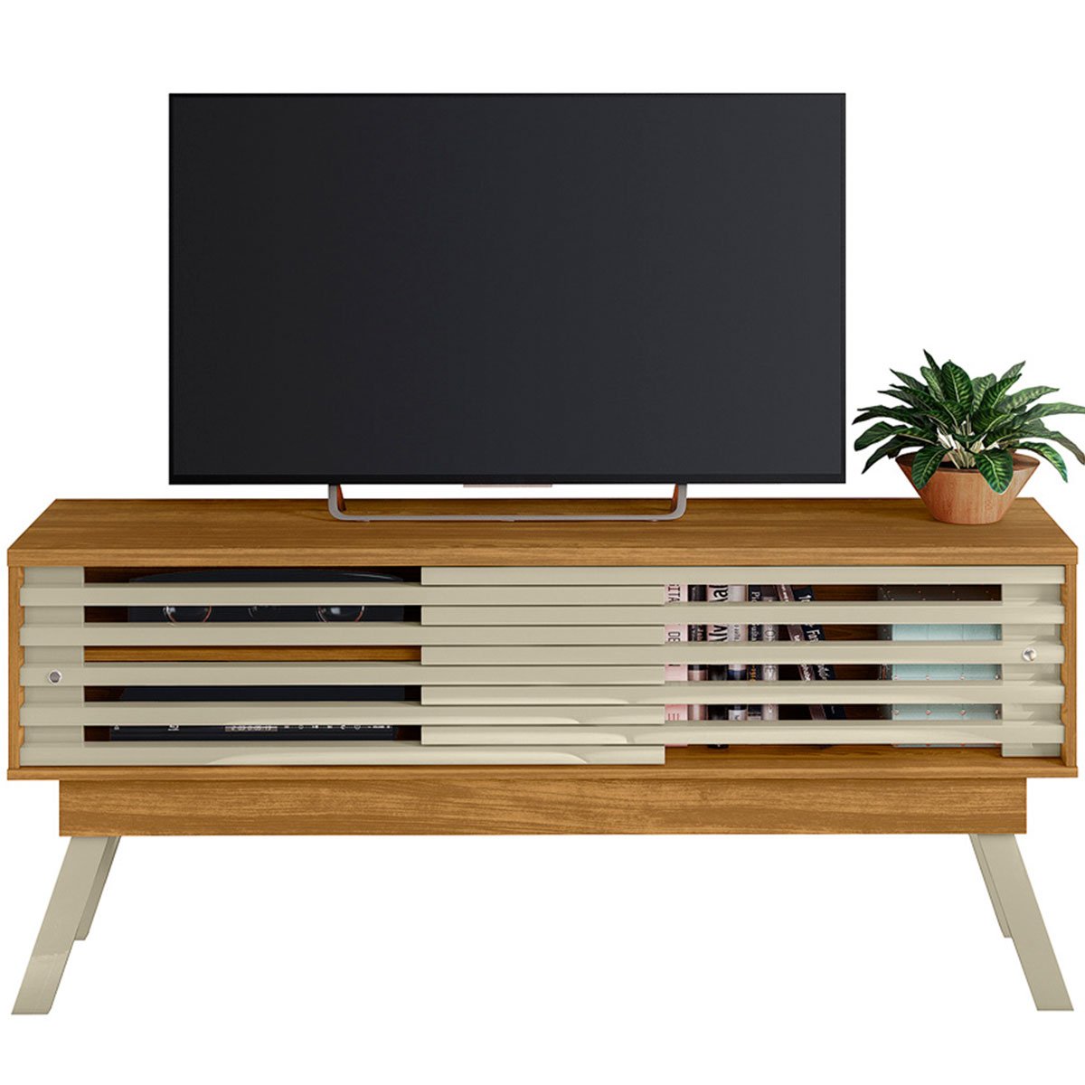 Rack Bancada Foz 1.5 2 Portas Pé Palito TV até 65 Polegadas Cumaru/Opala