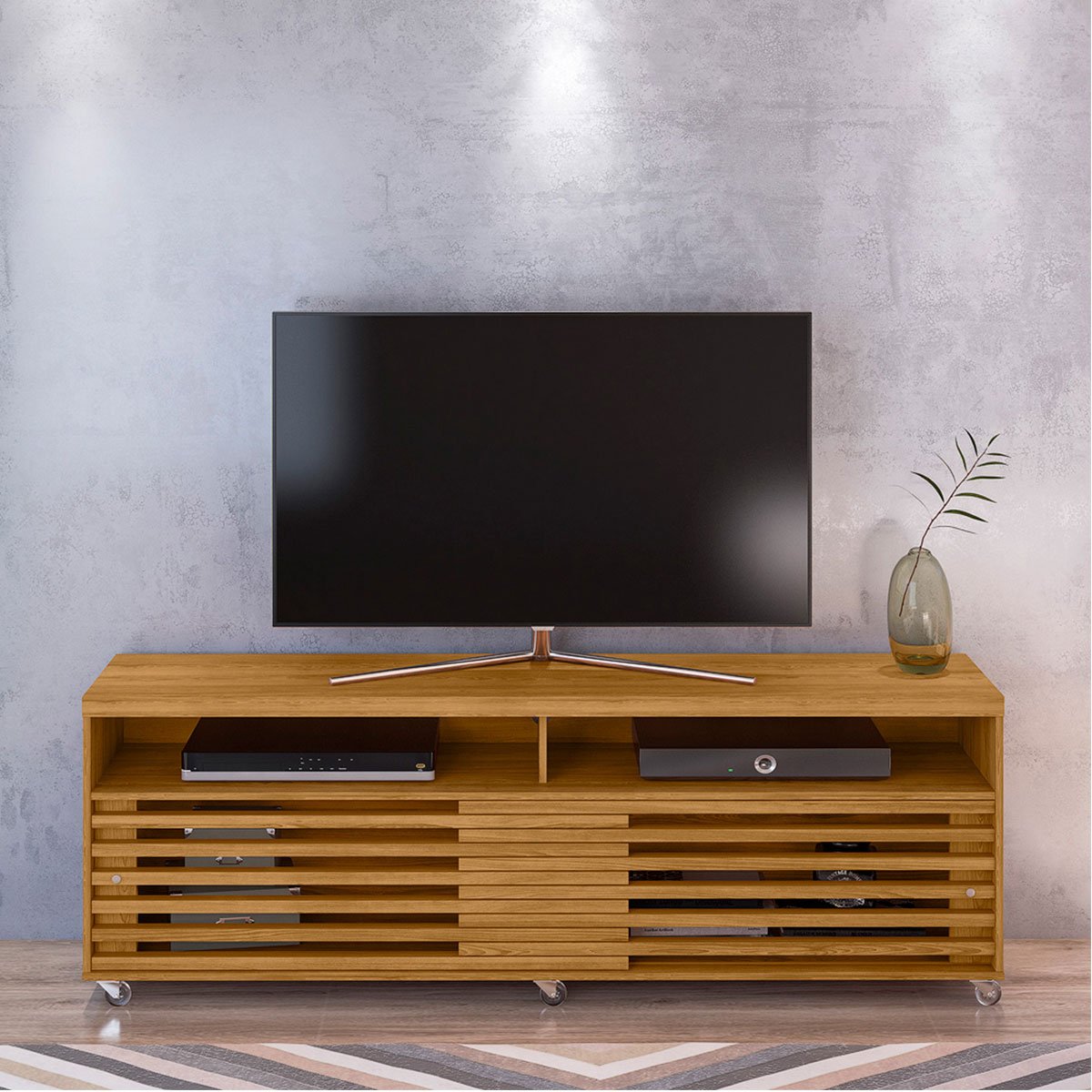 Rack Bancada Foz 2 Portas Rodízios TV até 75 Polegadas  Cumaru