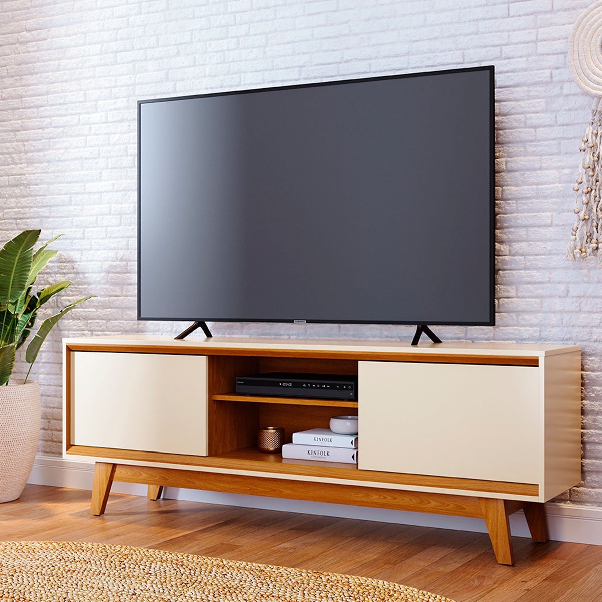 Rack Bancada Mundi 2 Portas para Tv de 75" Polegadas Cinamomo/Off White