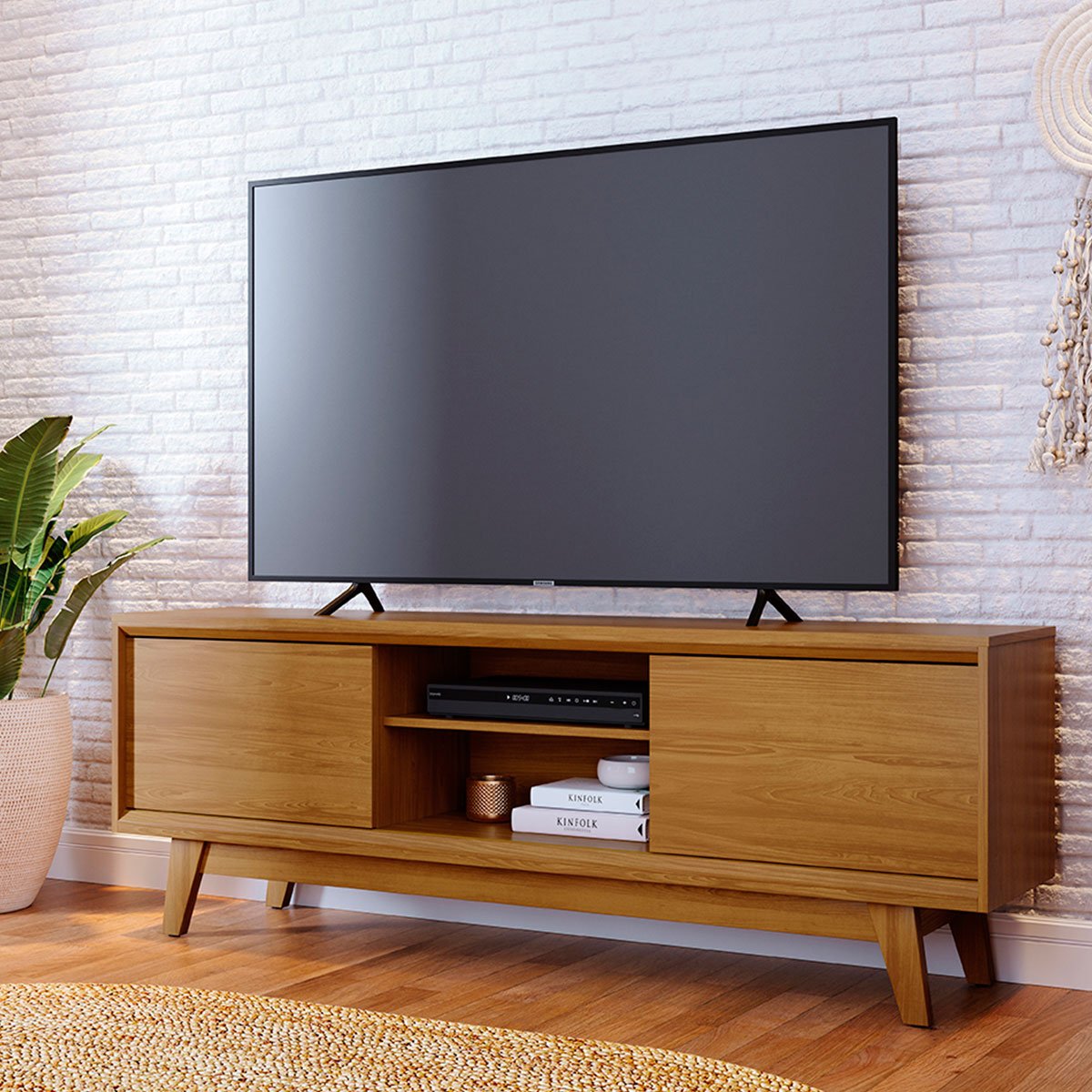Rack Bancada Mundi 2 Portas para Tv de 75" Polegadas Cumaru