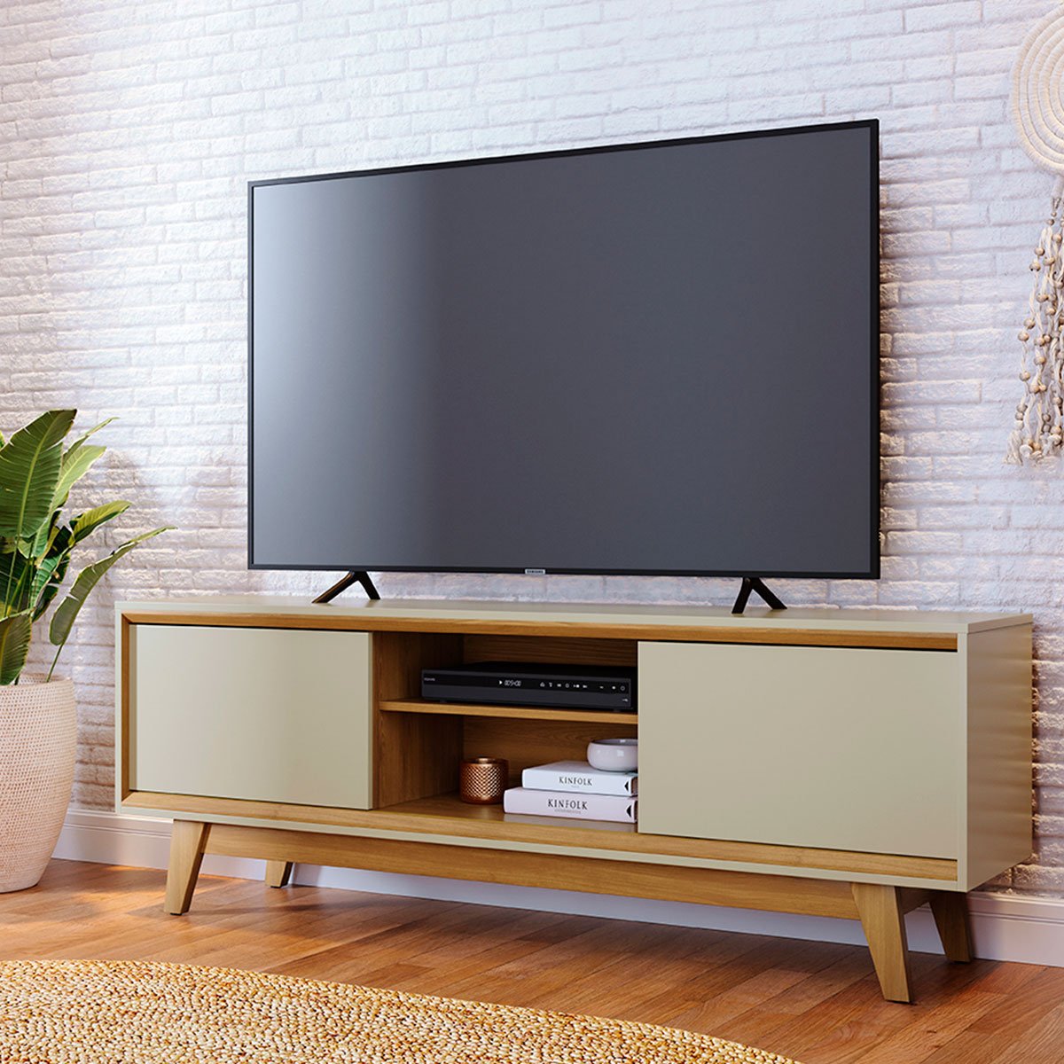 Rack Bancada Mundi 2 Portas para Tv de 75" Polegadas Cumaru/Opala