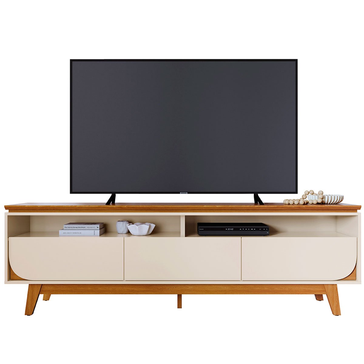 Rack Bancada Serena 3 Gavetas Para Tv de 75" Polegadas Cinamomo/Off White