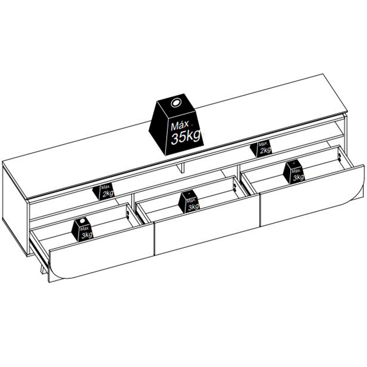 Rack Bancada Serena 3 Gavetas Para Tv de 75" Polegadas Cinamomo/Off White