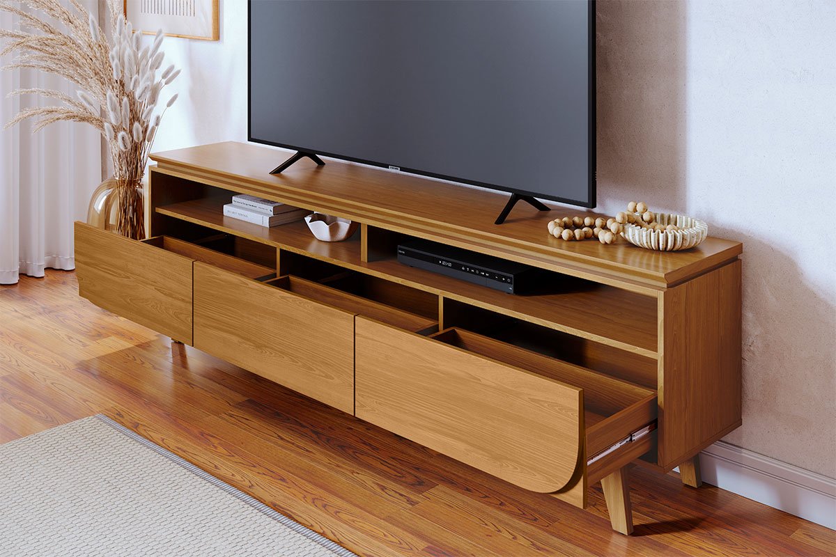 Rack Bancada Serena 3 Gavetas Para Tv de 75" Polegadas Cumaru
