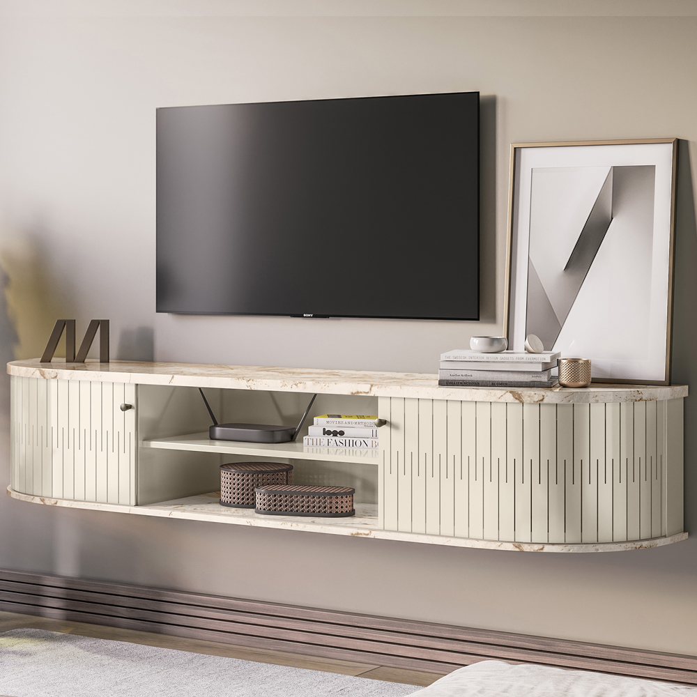 Rack Bancada Suspensa 183 cm TV 75 Pol 2891 Calacata Off White MDT