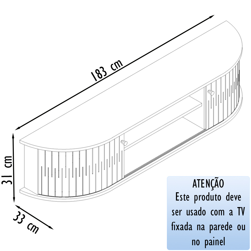 Rack Bancada Suspensa 183 cm TV 75 Pol 2891 Calacata Off White MDT