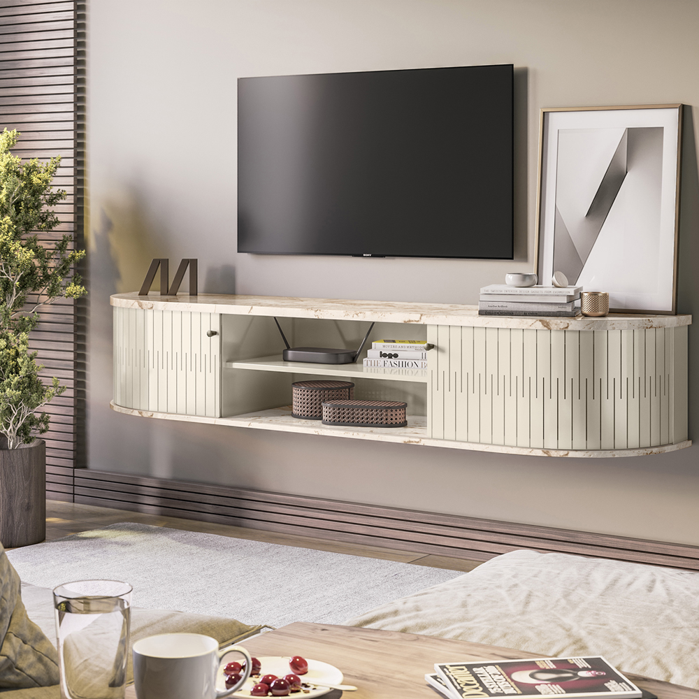 Rack Bancada Suspensa 183 cm TV 75 Pol 2891 Calacata Off White MDT