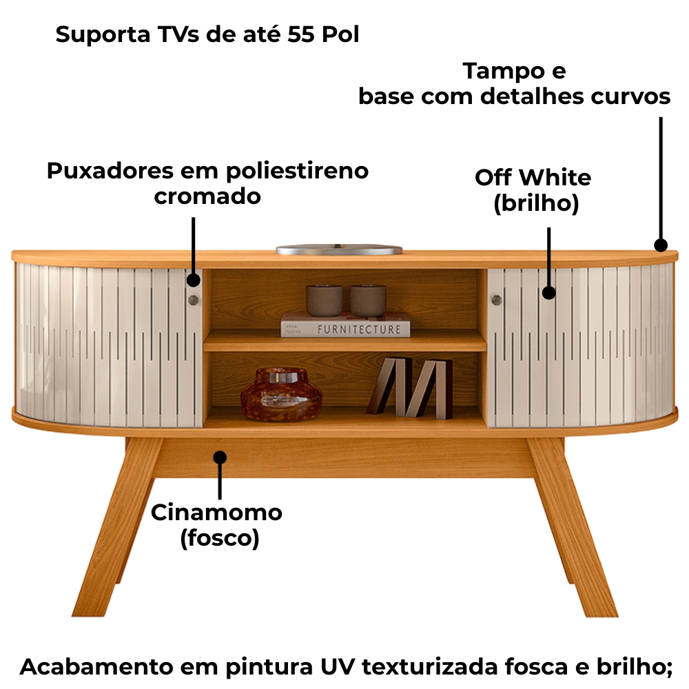 Rack Bancada Tv 55 Pol 136 cm Atlanta Cinamomo Off White MADETEC