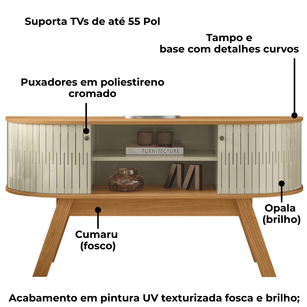 Rack Bancada Tv 55 Pol 136 cm Atlanta Cumaru Opala MADETEC