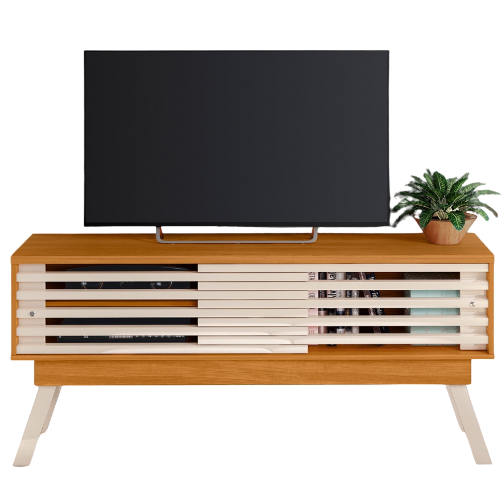 Rack Bancada Tv 65 Pol 150 cm 2 Portas Frizz Cinamomo Off White MADETEC  