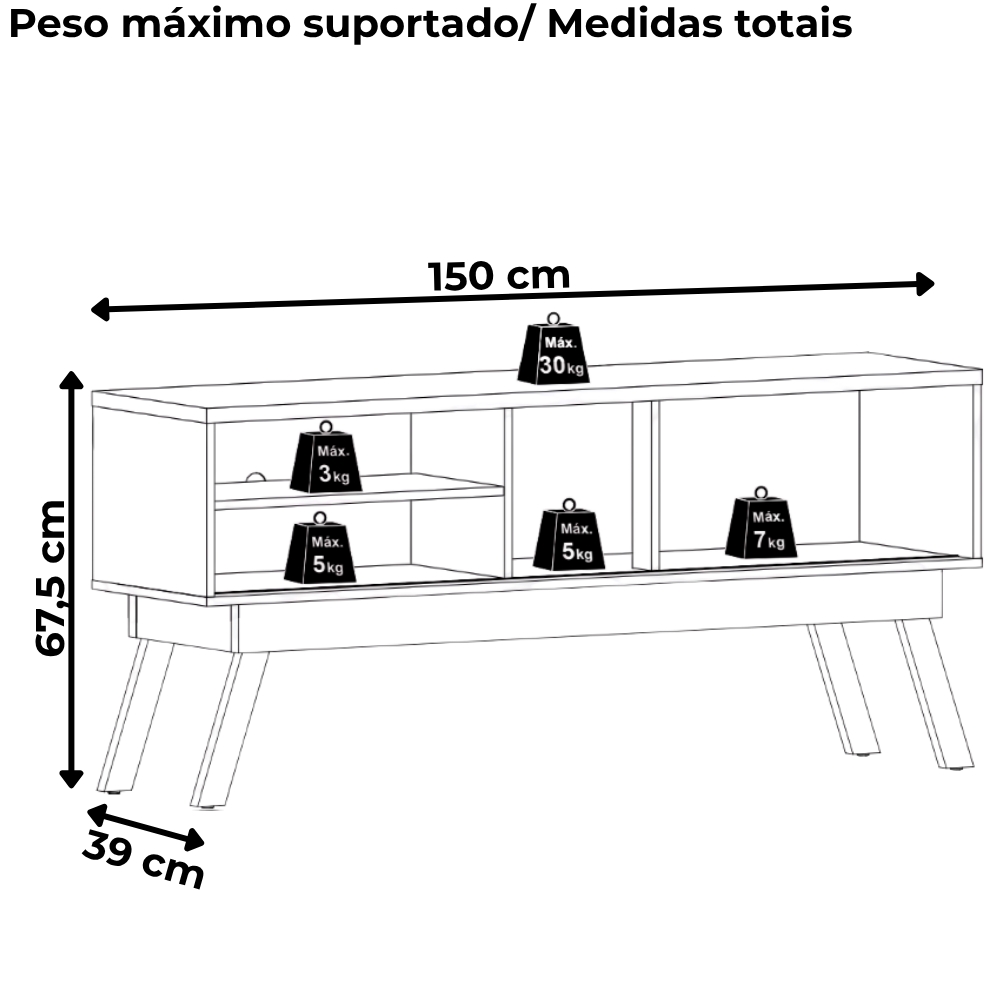Rack Bancada Tv 65 Pol 150 cm 2 Portas Frizz Cinamomo Off White MADETEC  