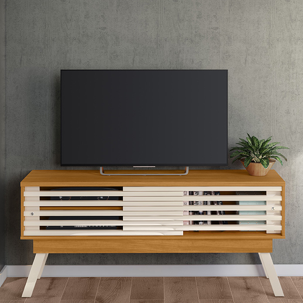 Rack Bancada Tv 65 Pol 150 cm 2 Portas Frizz Cinamomo Off White MADETEC  