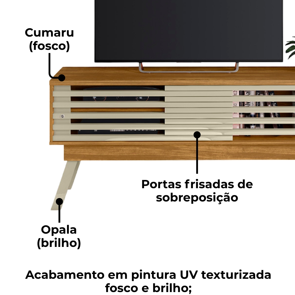 Rack Bancada Tv 65 Pol 150 cm 2 Portas Frizz Cumaru Opala MADETEC
