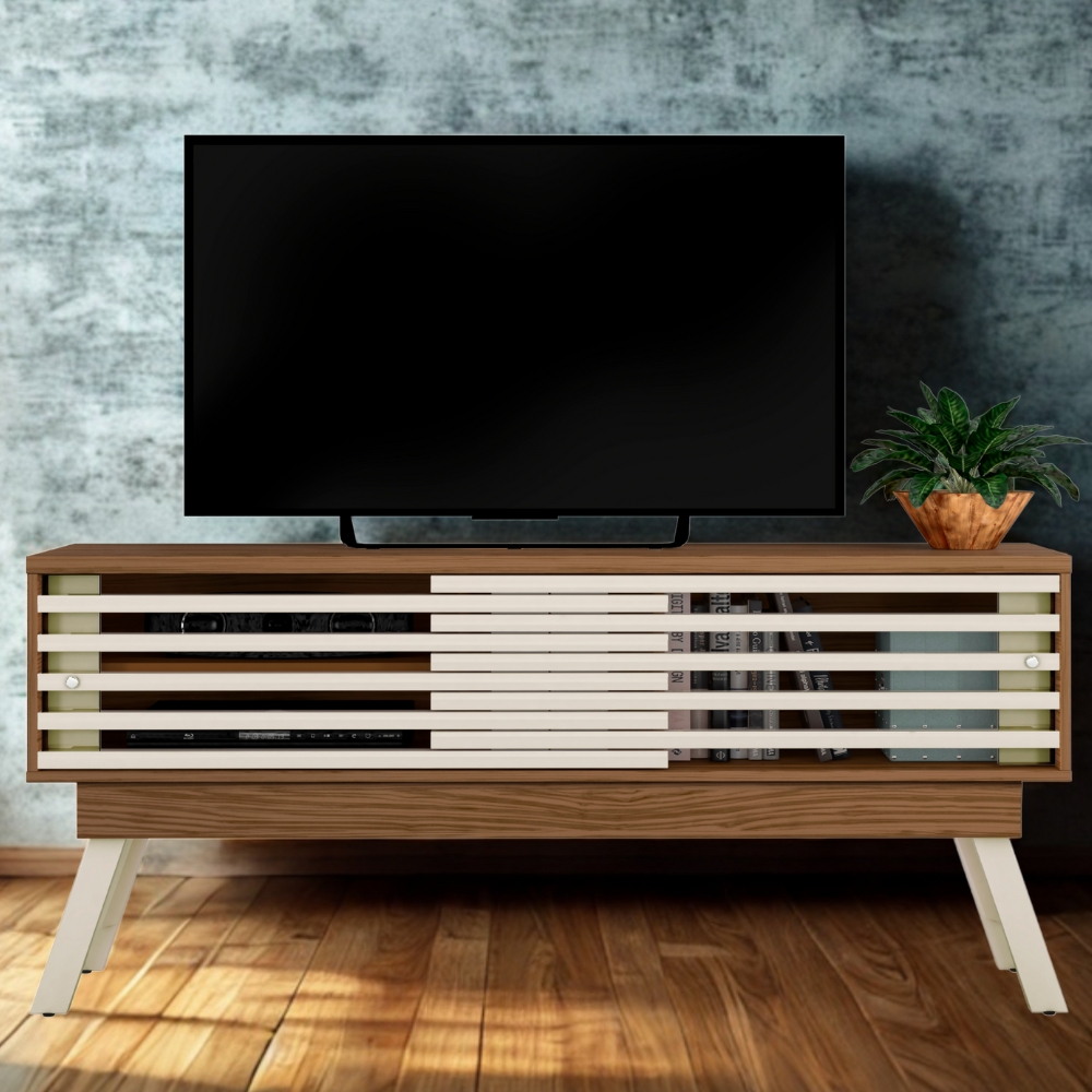 Rack Bancada Tv 65 Pol 150 cm 2 Portas Frizz Naturale Off White MADETEC