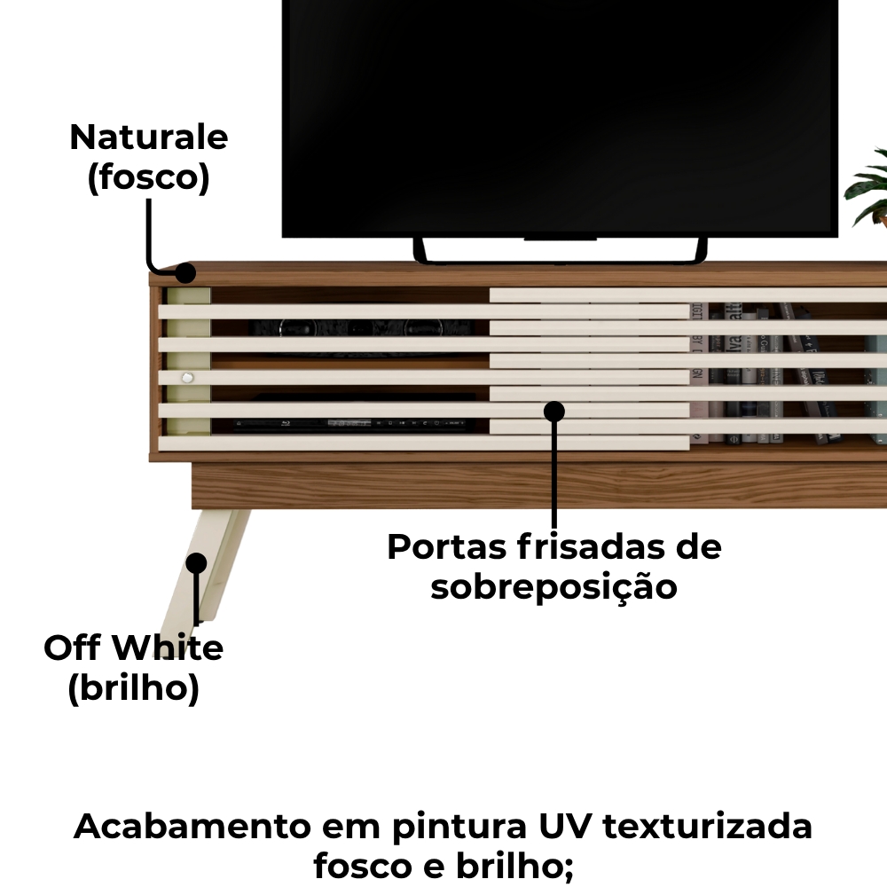 Rack Bancada Tv 65 Pol 150 cm 2 Portas Frizz Naturale Off White MADETEC
