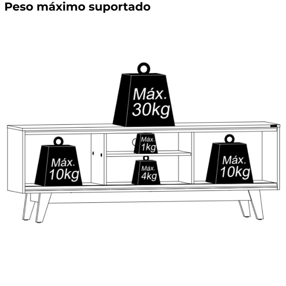 Rack Bancada Tv 65 Pol 2P 164 cm Atlas Cinamomo Off White MADETEC