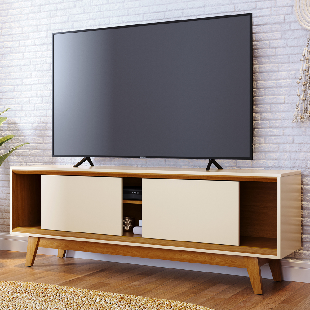 Rack Bancada Tv 65 Pol 2P 164 cm Atlas Cinamomo Off White MADETEC