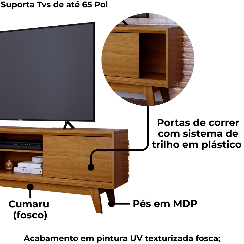 Rack Bancada Tv 65 Pol 2P 164 cm Atlas Cumaru MADETEC