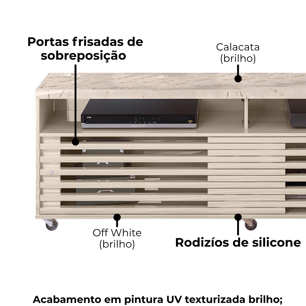 Rack Bancada Tv 65 Pol 2P 182 cm Frizz Calacata Off White MADETEC