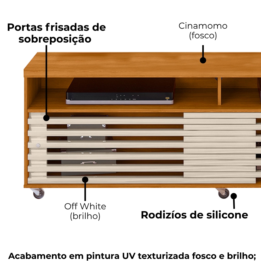 Rack Bancada Tv 65 Pol 2P 182 cm Frizz Cinamomo Off White MADETEC