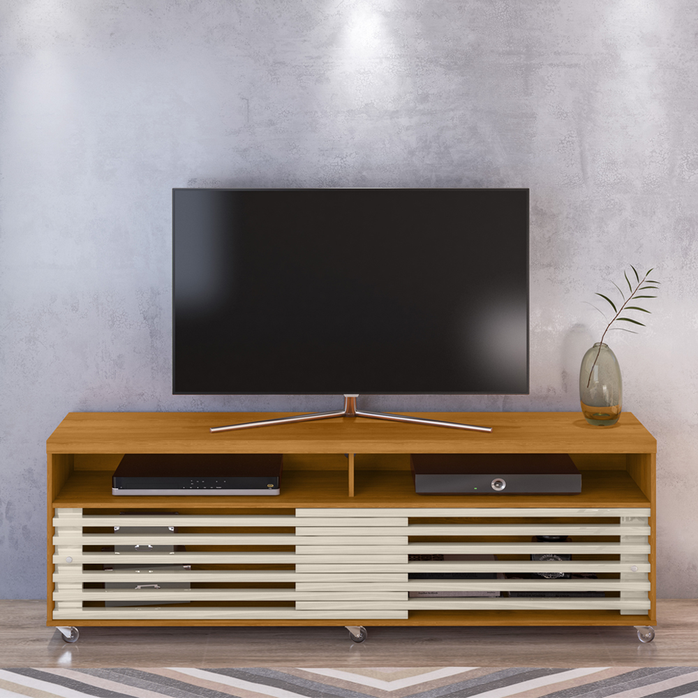 Rack Bancada Tv 65 Pol 2P 182 cm Frizz Cinamomo Off White MADETEC