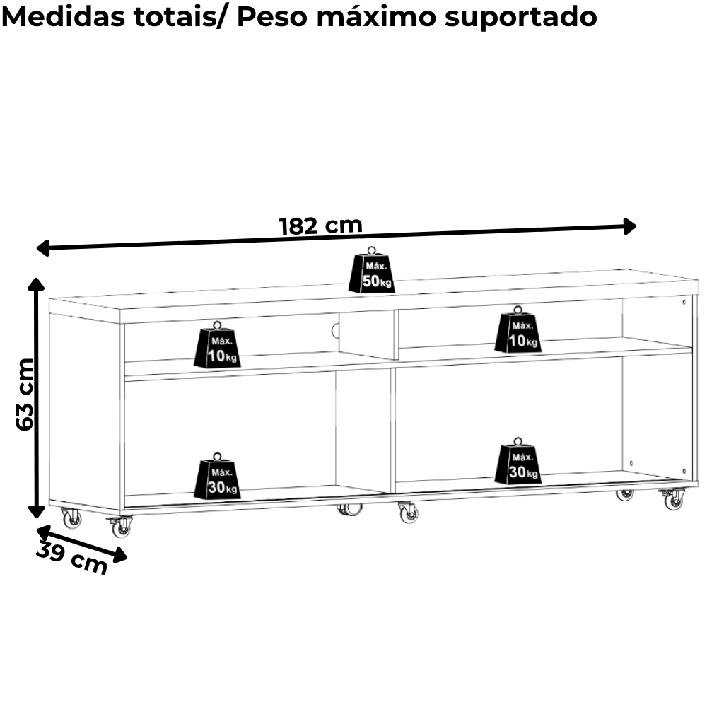 Rack Bancada Tv 65 Pol 2P 182 cm Frizz Naturale Off White MADETEC