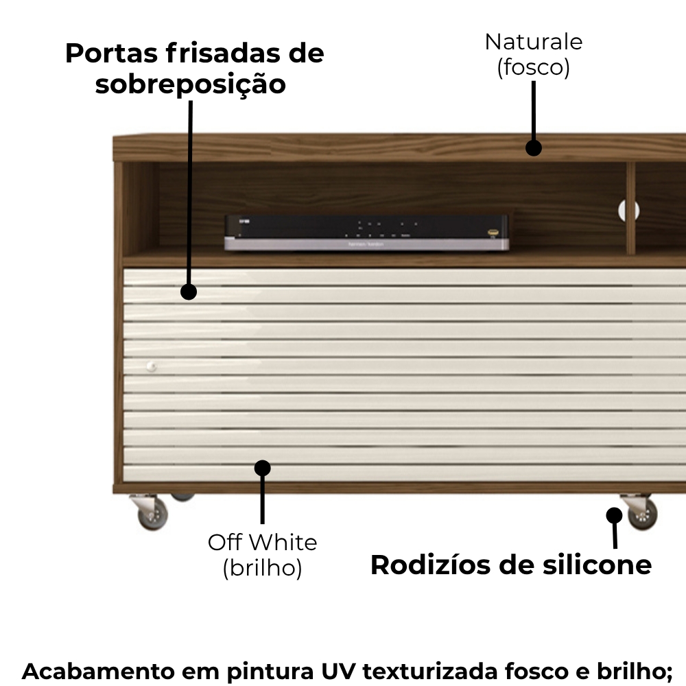 Rack Bancada Tv 65 Pol 2P 182 cm Frizz Naturale Off White MADETEC