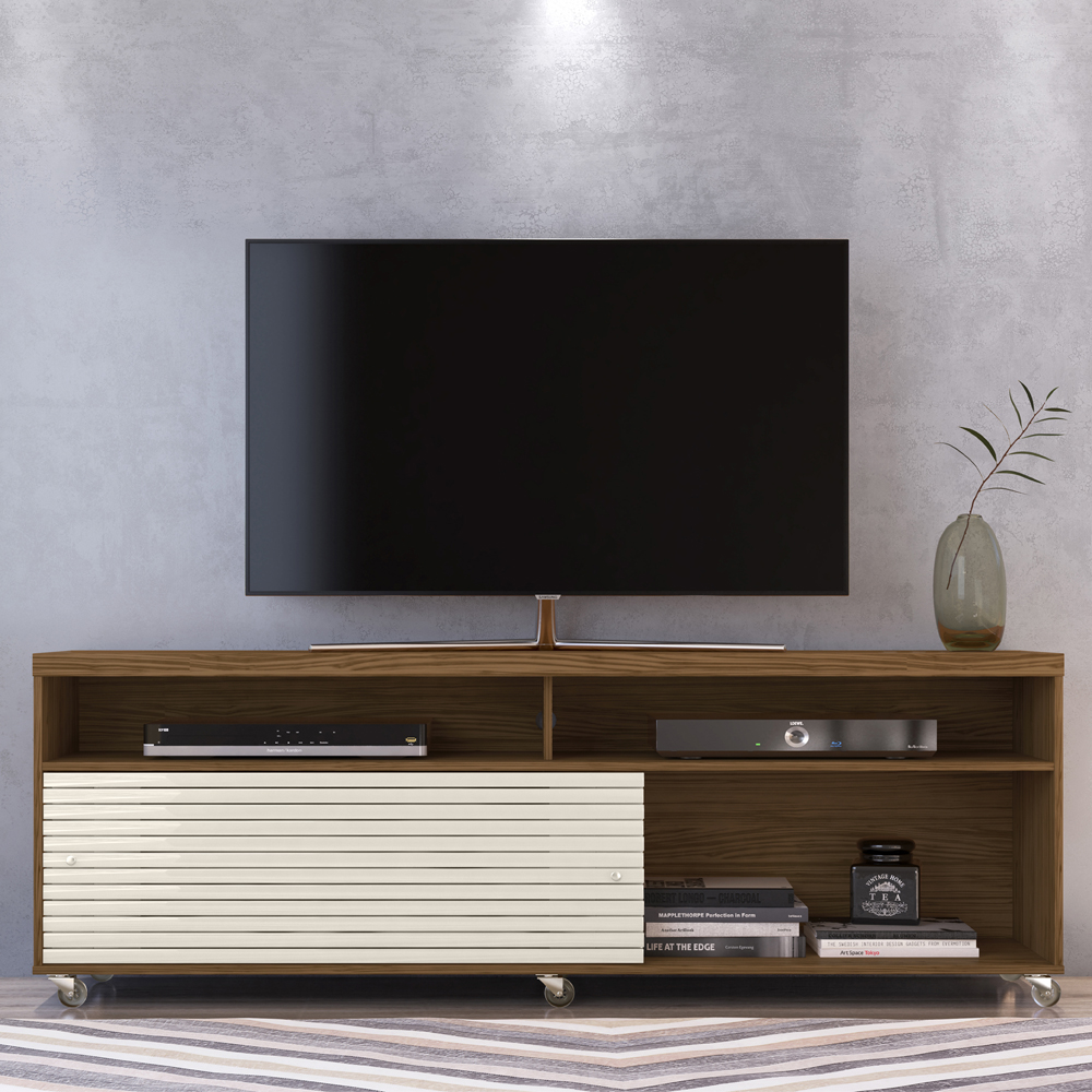 Rack Bancada Tv 65 Pol 2P 182 cm Frizz Naturale Off White MADETEC
