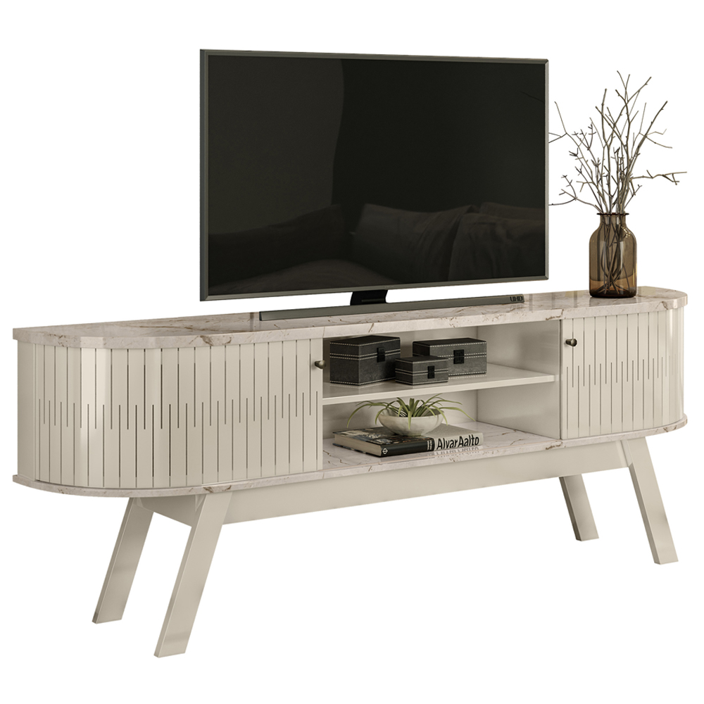 Rack Bancada Tv 75 Pol 2P 183 cm Valencia Calacata Off White MADETEC