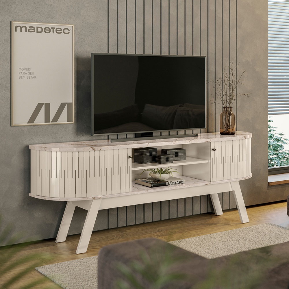 Rack Bancada Tv 75 Pol 2P 183 cm Valencia Calacata Off White MADETEC