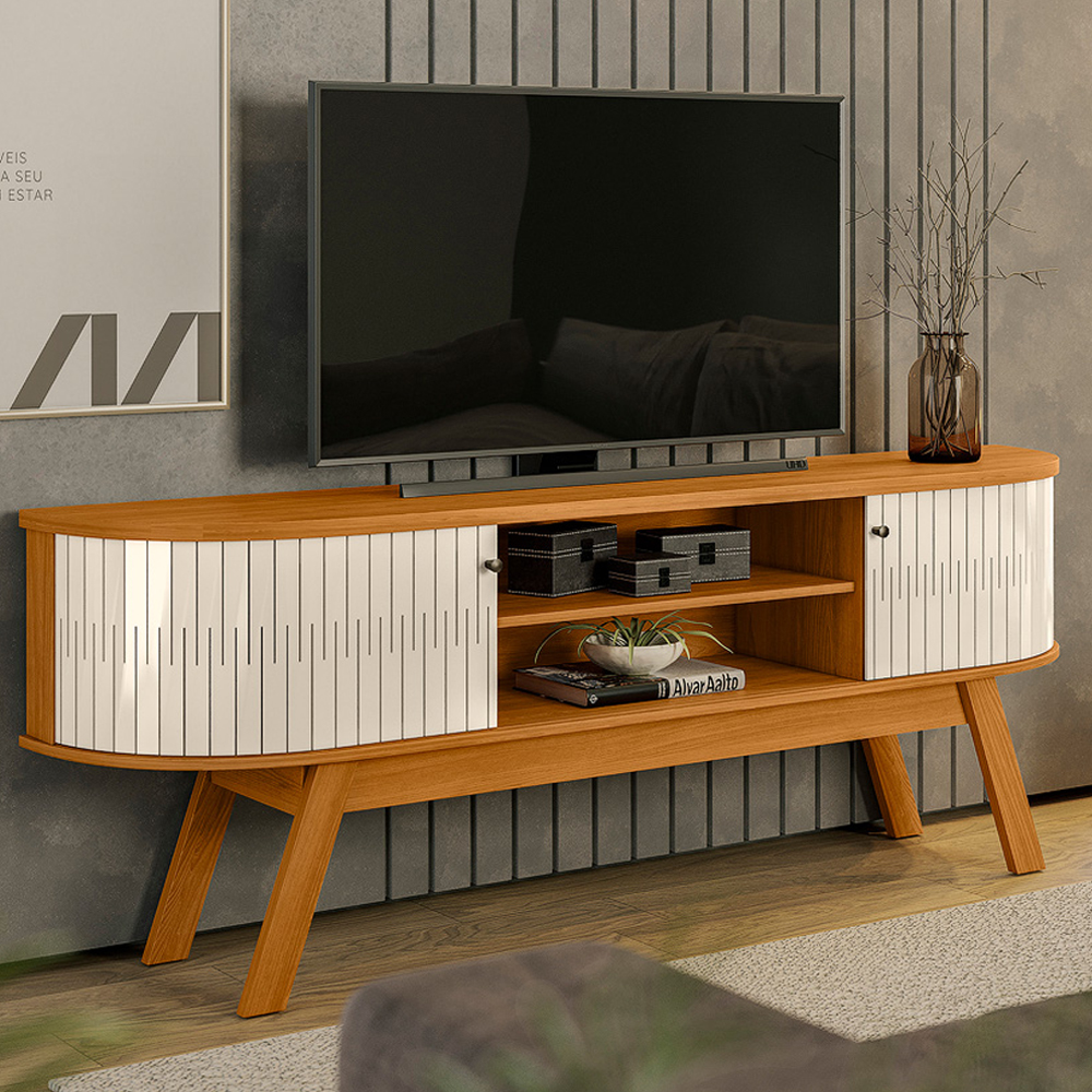Rack Bancada Tv 75 Pol 2P 183 cm Valencia Cinamomo Off White MADETEC