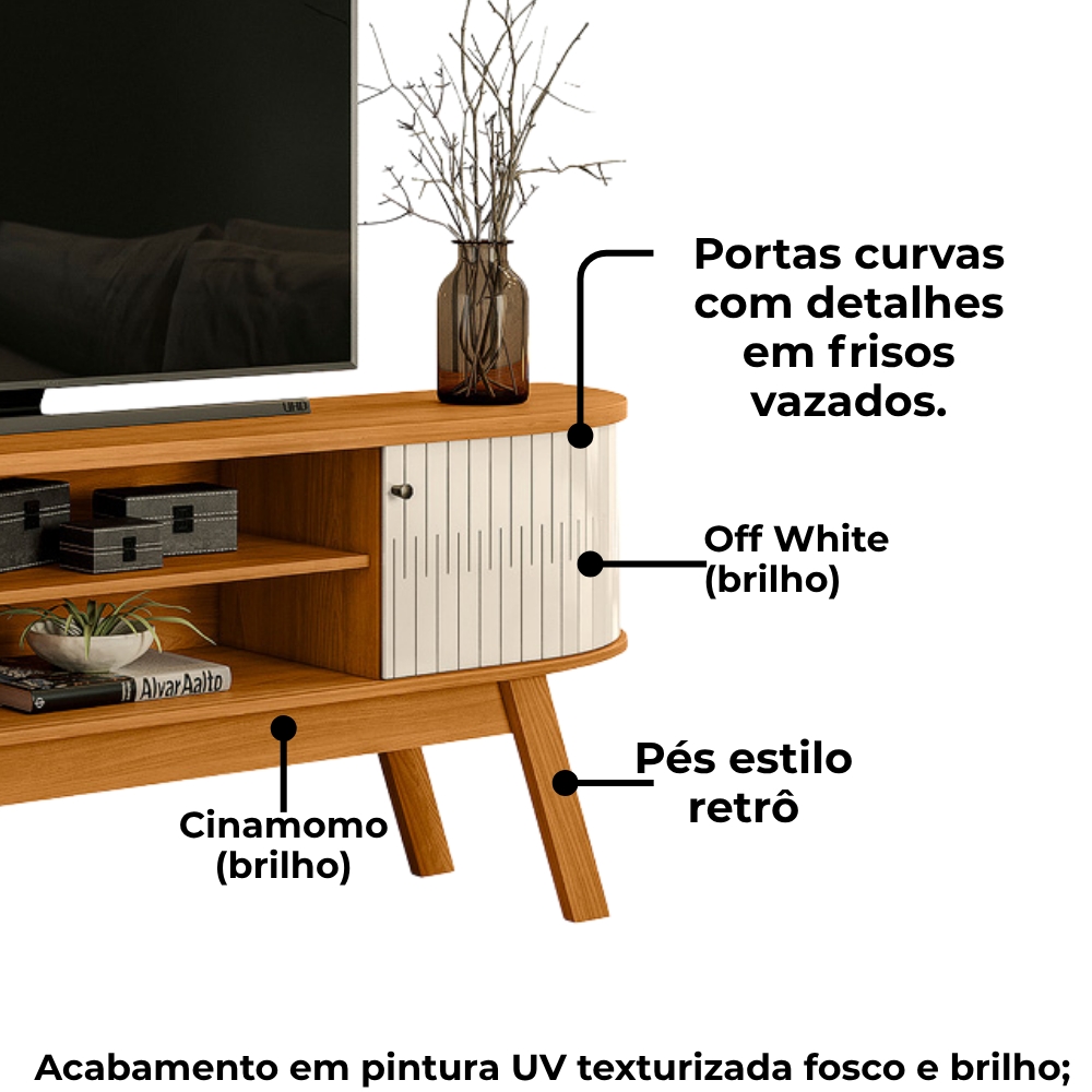 Rack Bancada Tv 75 Pol 2P 183 cm Valencia Cinamomo Off White MADETEC