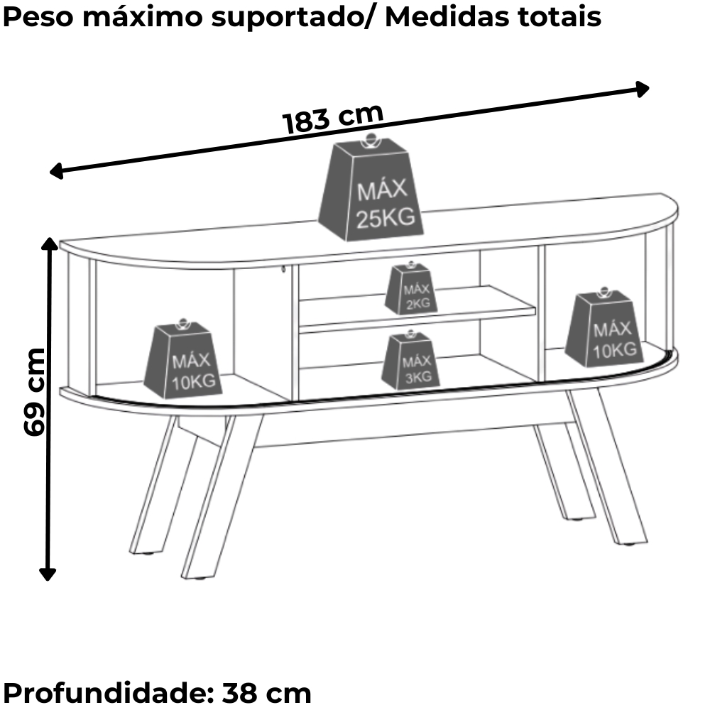 Rack Bancada Tv 75 Pol 2P 183 cm Valencia Cumaru Opala MADETEC