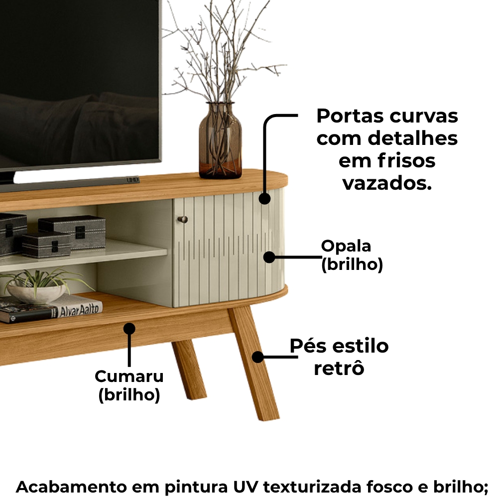 Rack Bancada Tv 75 Pol 2P 183 cm Valencia Cumaru Opala MADETEC