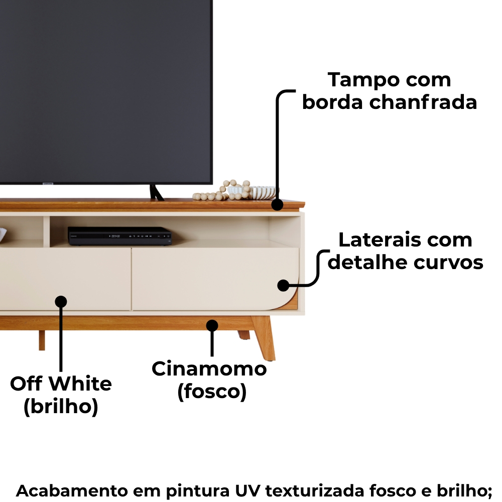 Rack Bancada Tv 75 Pol 3G 200 cm Selene Cinamomo Off White MADETEC