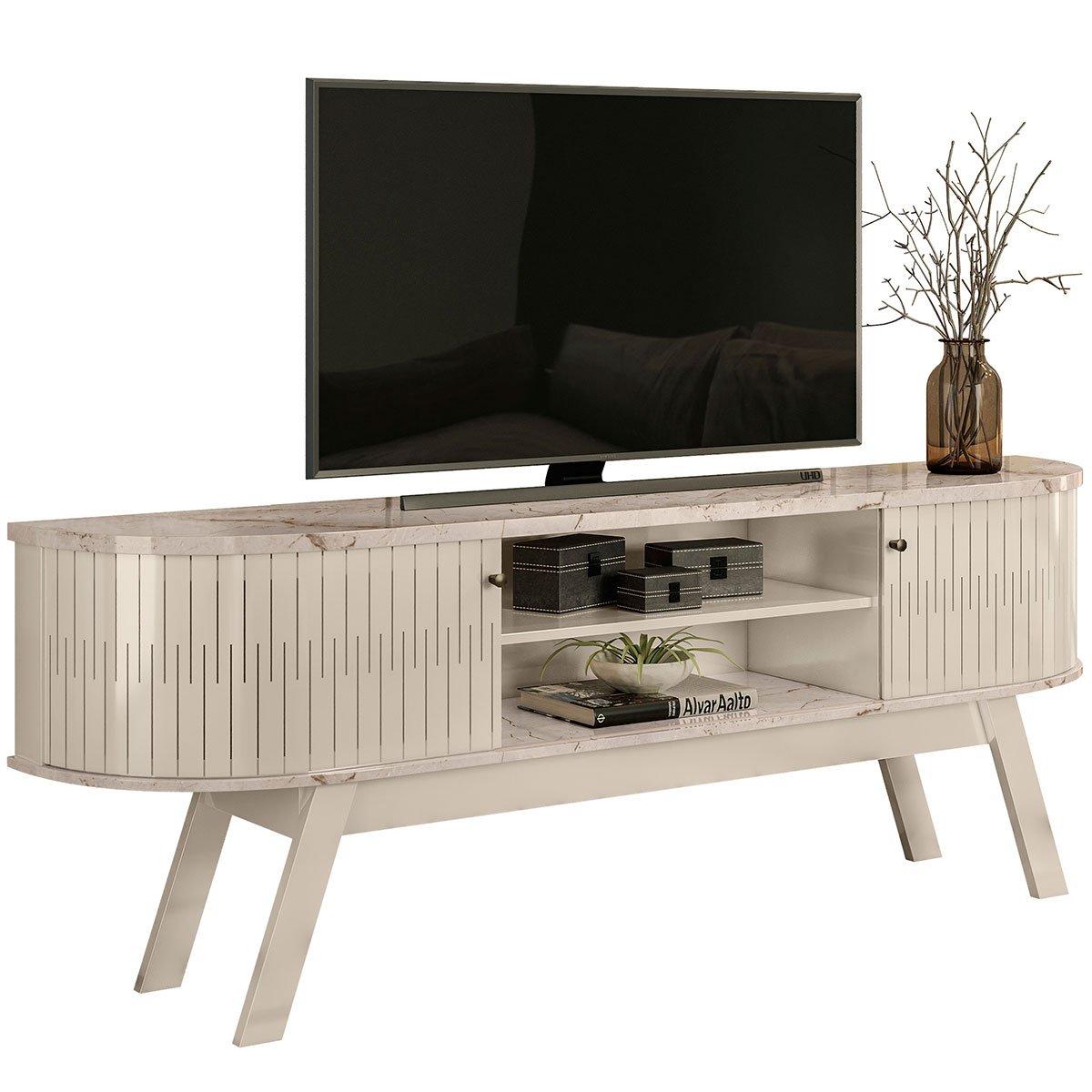 Rack Bancada Venezza 2 Portas Para Tv de 75" Polegadas Calacata/Off White