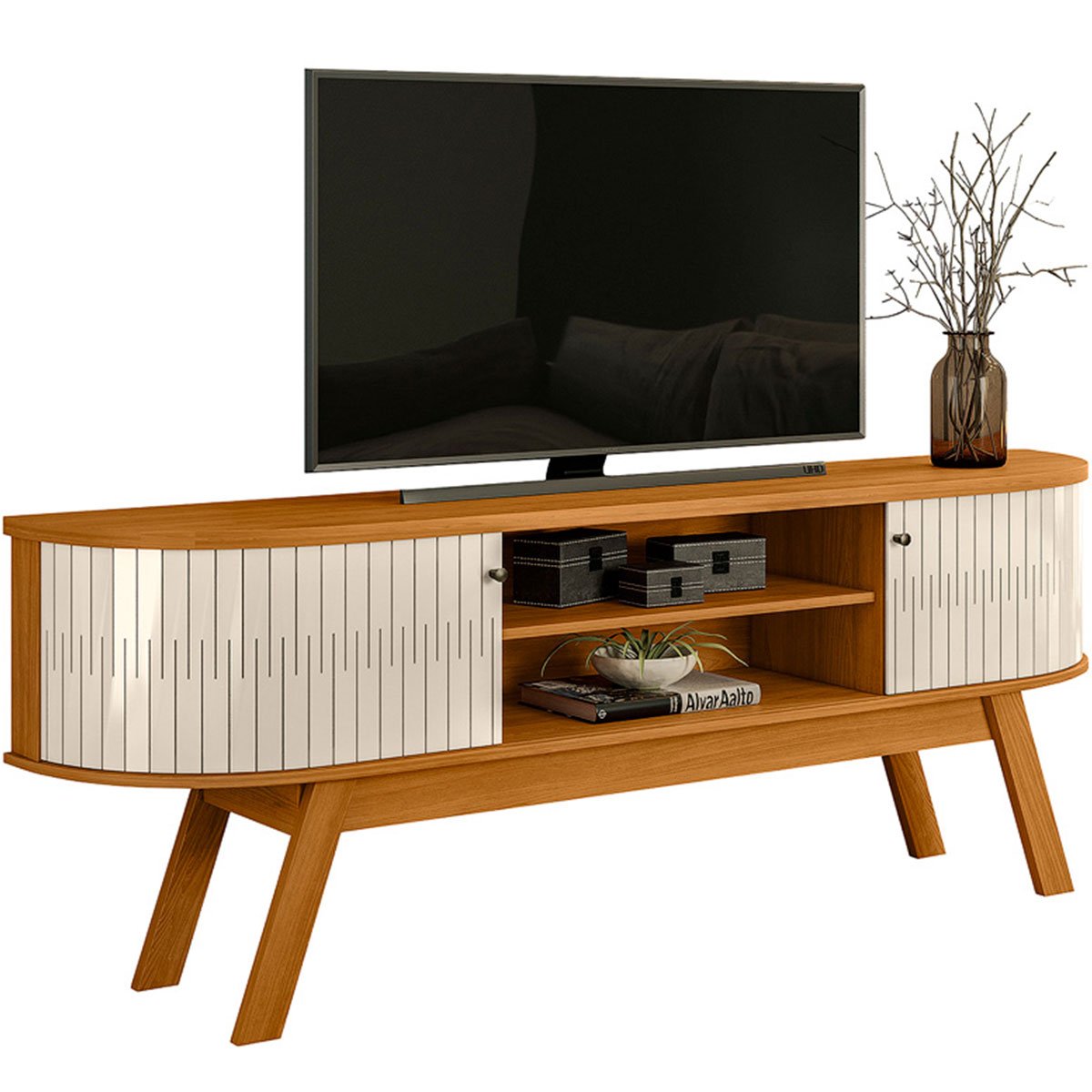 Rack Bancada Venezza 2 Portas Para Tv de 75" Polegadas Cinamomo/Off White