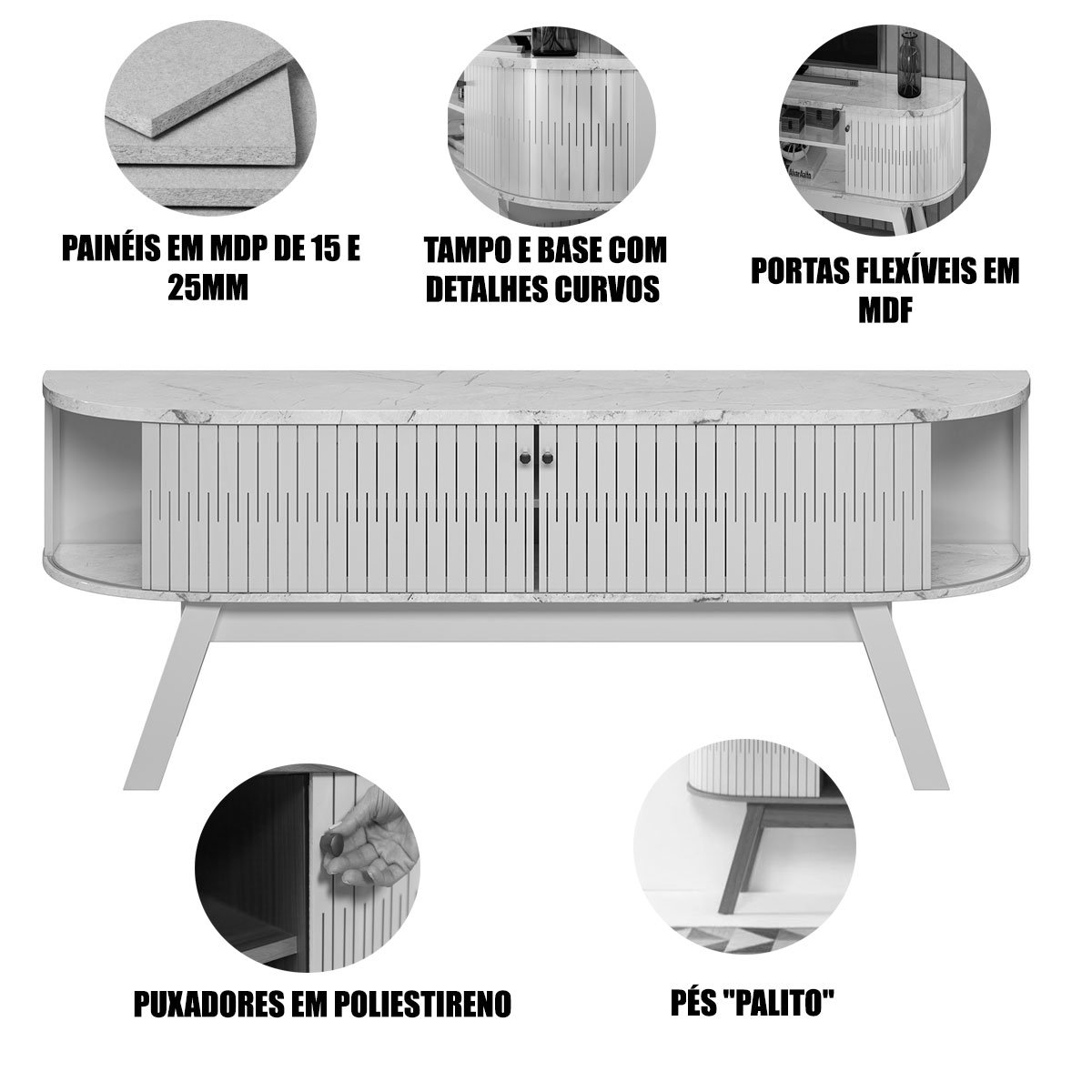 Rack Bancada Venezza 2 Portas Para Tv de 75" Polegadas Cinamomo/Off White