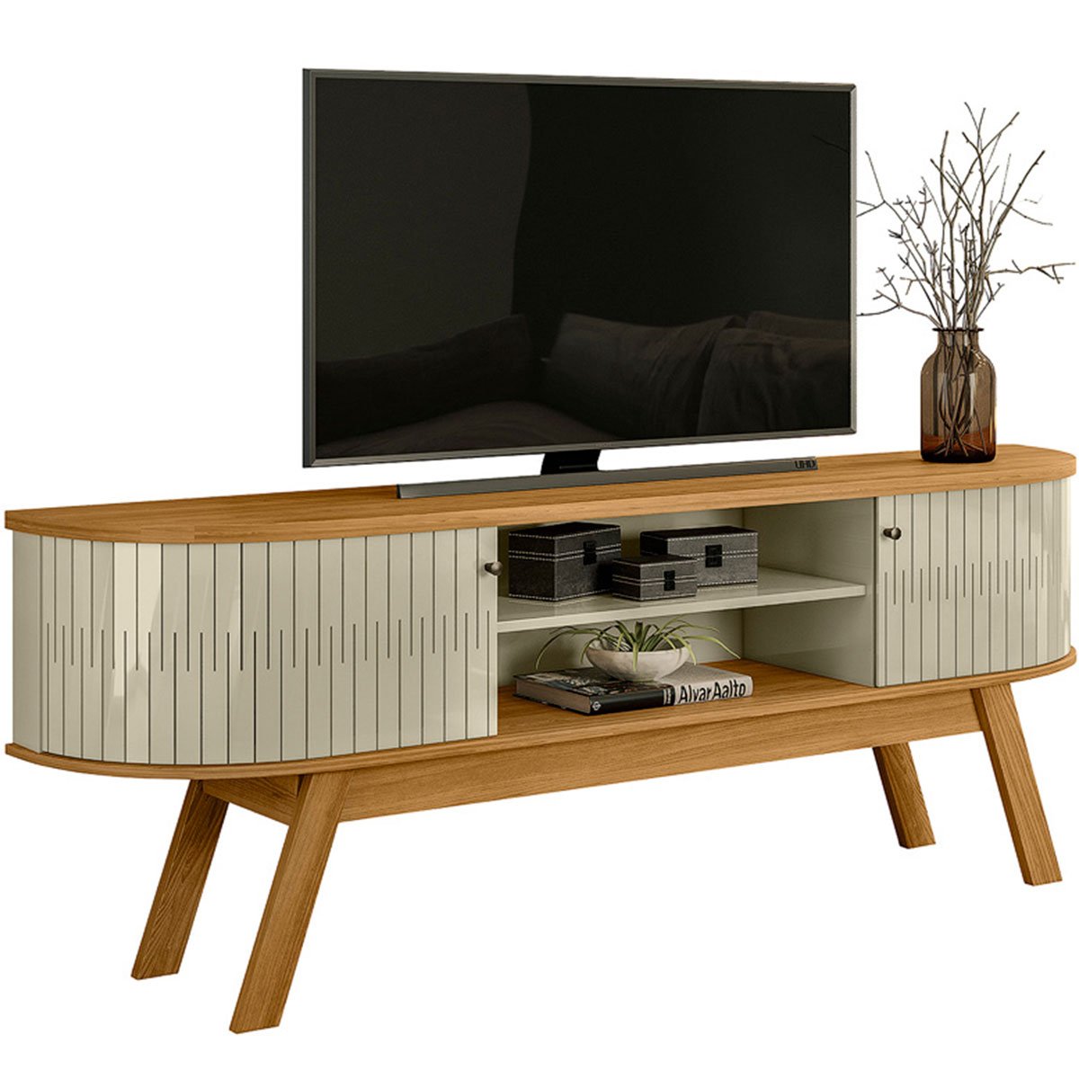 Rack Bancada Venezza 2 Portas Para Tv de 75" Polegadas Cumaru/Opala