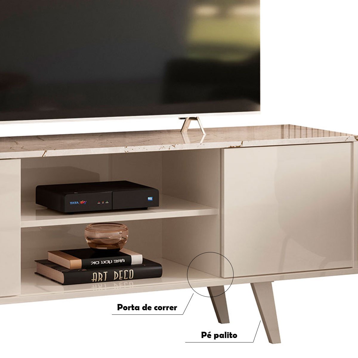 Rack Bancada para Tv 55" com 2 Portas e 1 Prateleira Líbano Calacata/Off White
