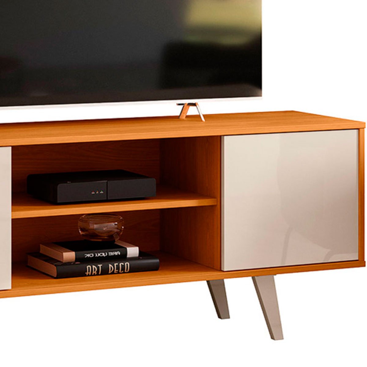 Rack Bancada para Tv 55" com 2 Portas e 1 Prateleira Líbano Cinamomo/Off White