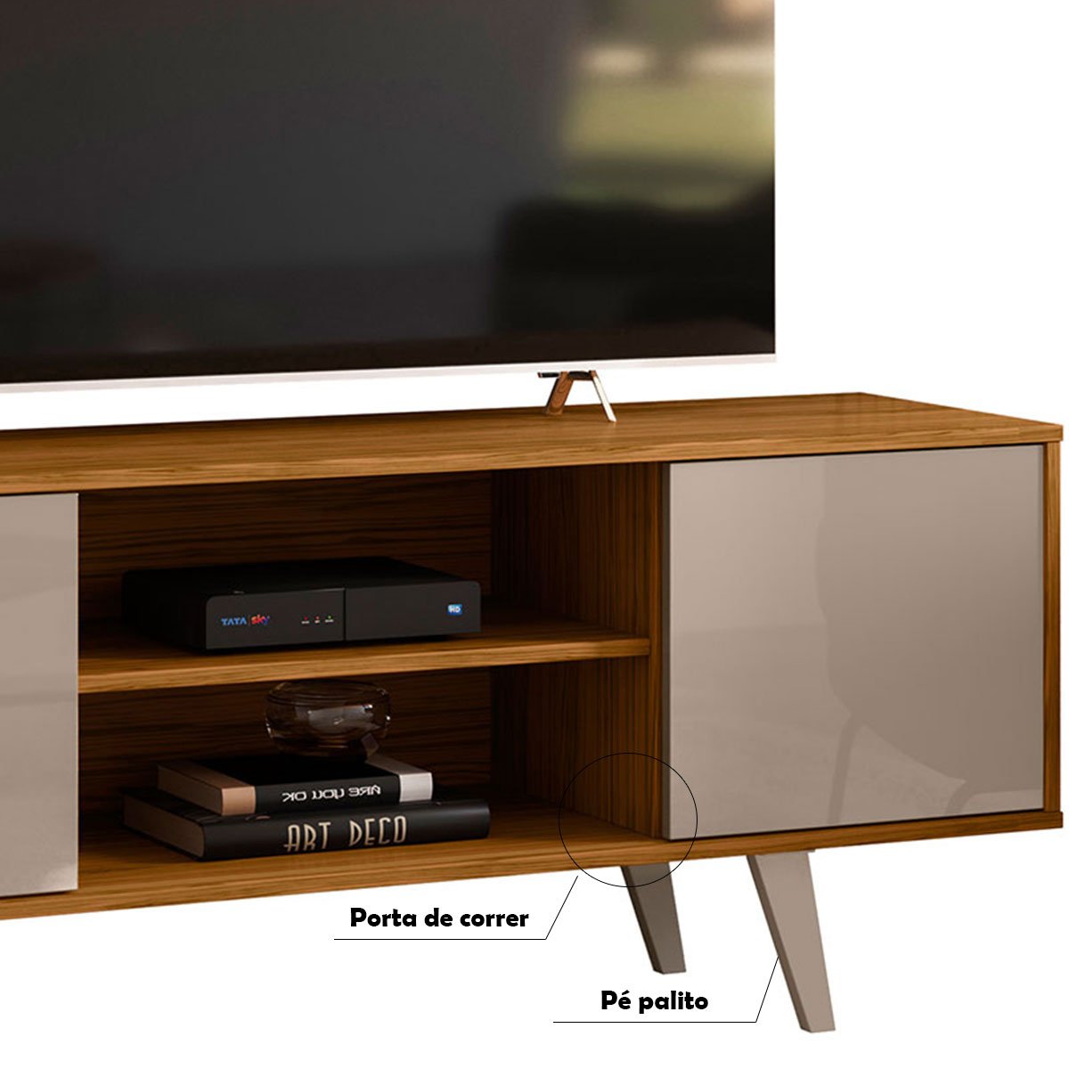 Rack Bancada para Tv 55" com 2 Portas e 1 Prateleira Líbano Fendi/Naturale
