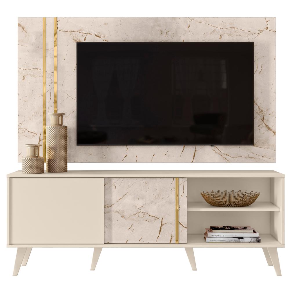 Rack Com Painel Para TV 65 Polegadas 7131 Calacata Off White Madetec