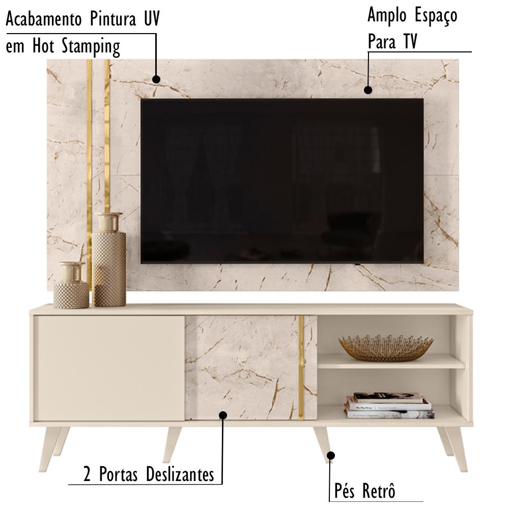 Rack Com Painel Para TV 65 Polegadas 7131 Calacata Off White Madetec
