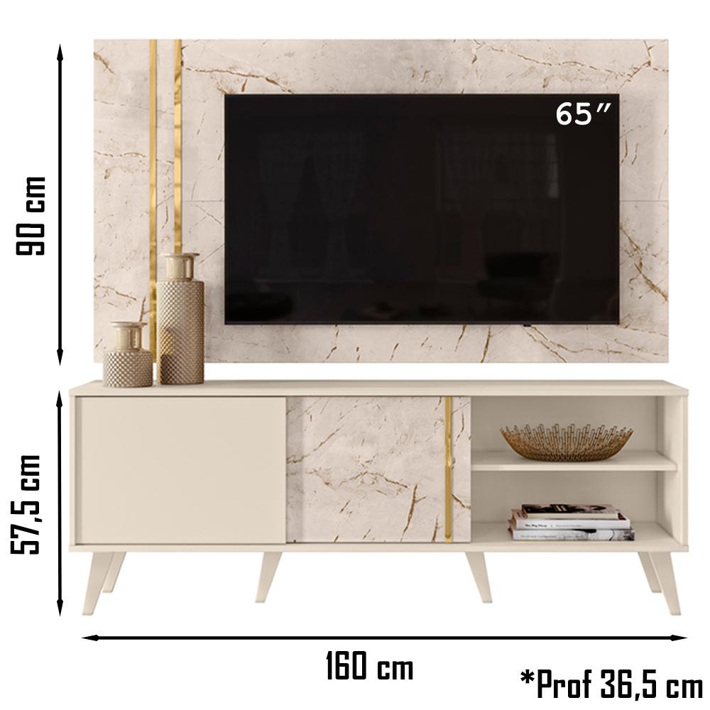 Rack Com Painel Para TV 65 Polegadas 7131 Calacata Off White Madetec
